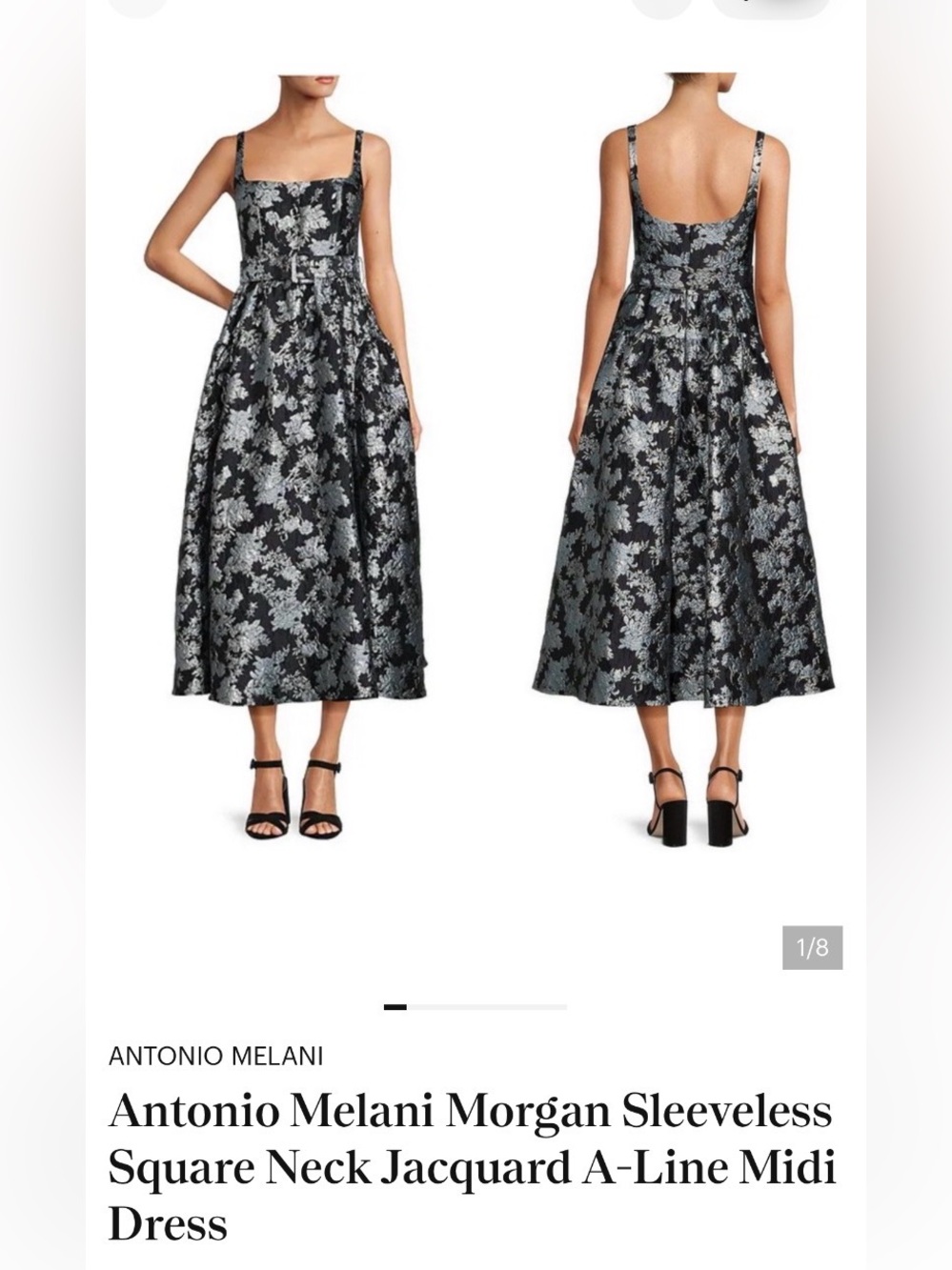 ANTONIO MELANI Navy Blue and Silver Floral Jacquard Midi Dress